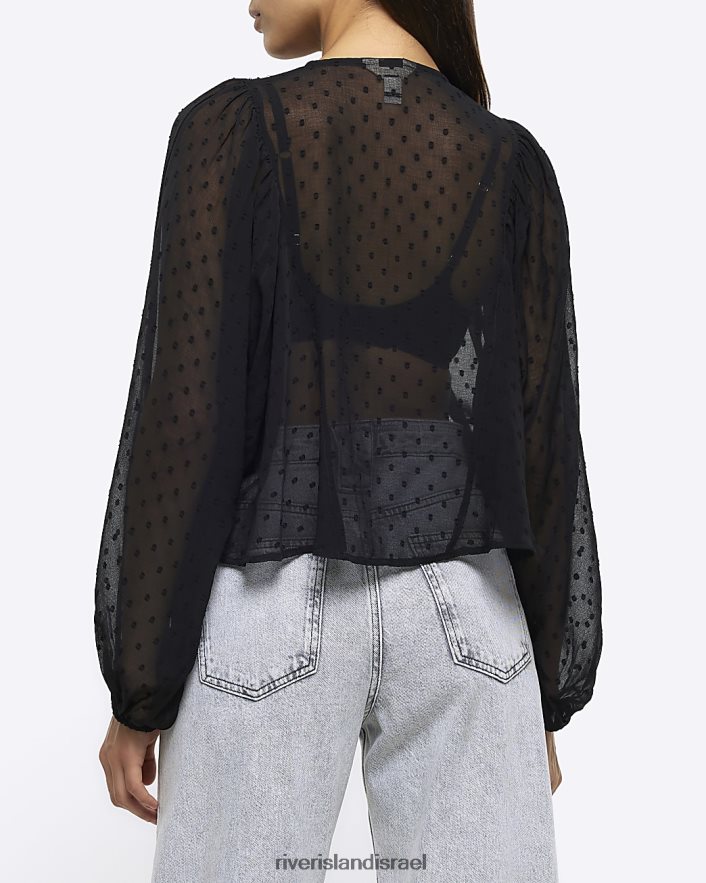 לבוש River Island חלק עליון עטלף מעוטר שָׁחוֹר נשים BDZ4084044