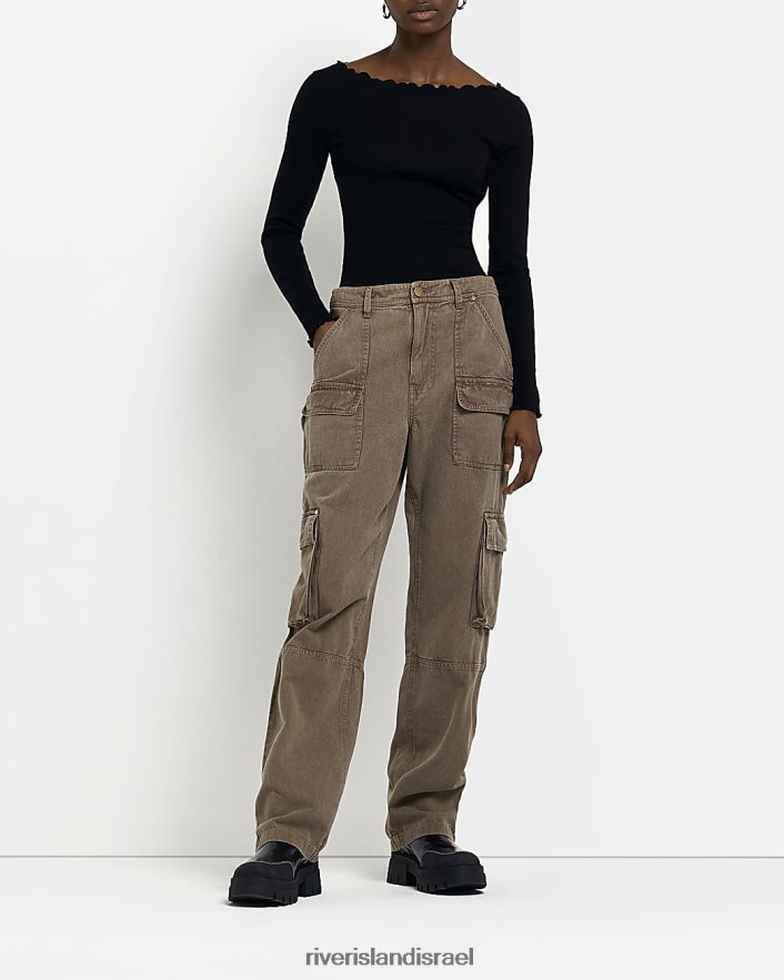 לבוש River Island חלק עליון עם שרוול ארוך שָׁחוֹר נשים BDZ4084045