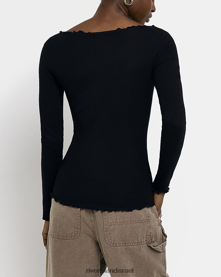 לבוש River Island חלק עליון עם שרוול ארוך שָׁחוֹר נשים BDZ4084045