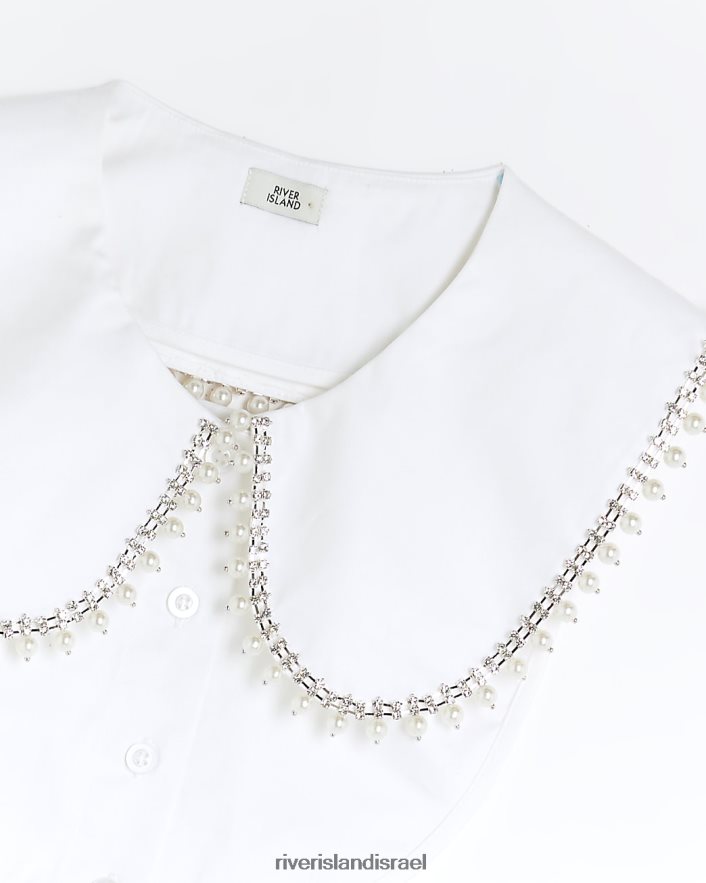 אביזרים River Island צווארון סינר מעוטר פנינים לבן נשים BDZ4084055