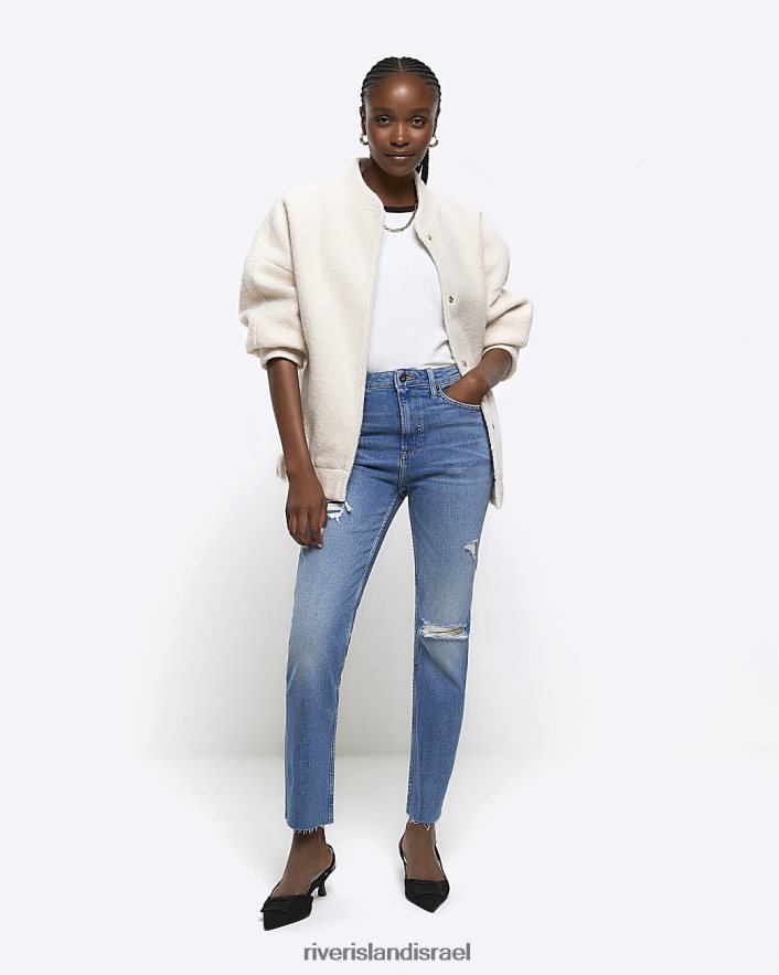 לבוש River Island ג'ינס קרוע בגזרה גבוהה כְּחוֹל נשים BDZ4084059