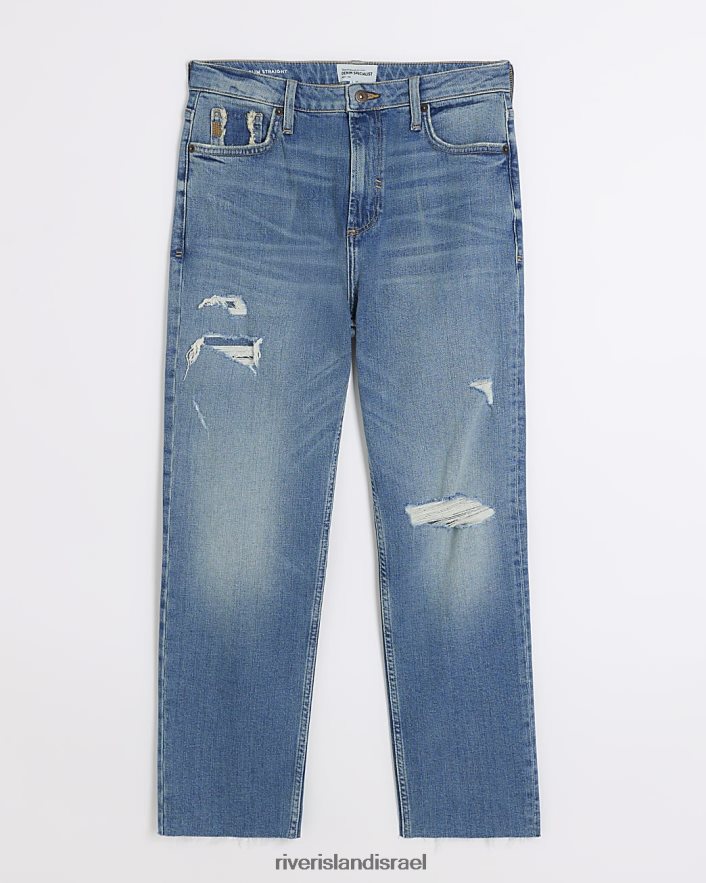 לבוש River Island ג'ינס קרוע בגזרה גבוהה כְּחוֹל נשים BDZ4084059