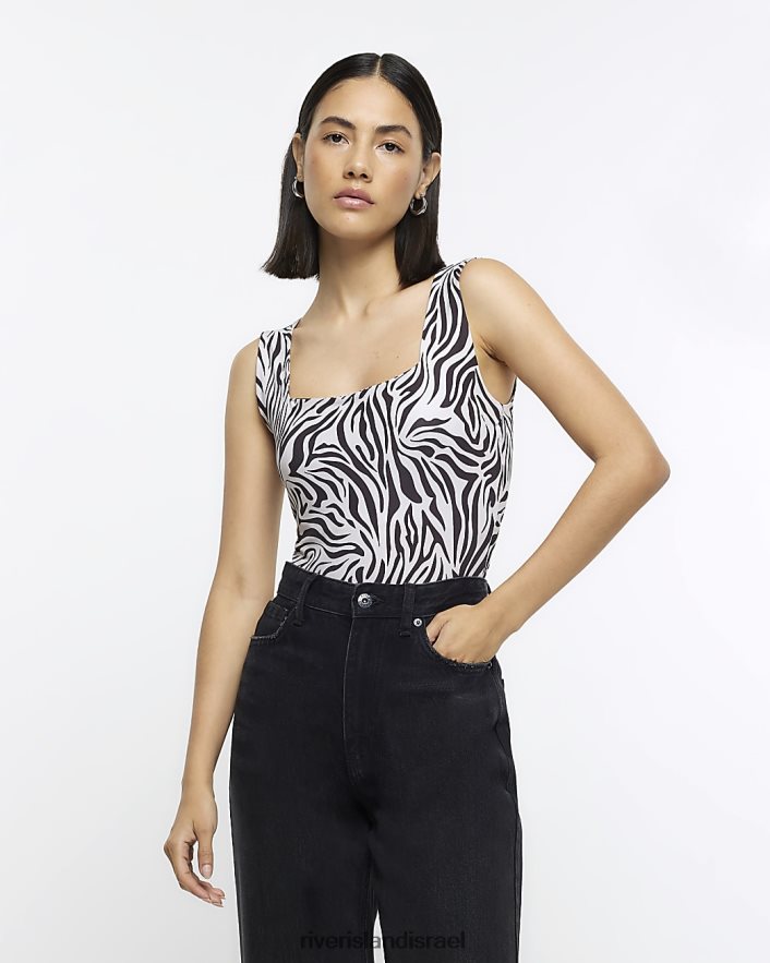 לבוש River Island בגד גוף עם צוואר מרובע בהדפס בעלי חיים שָׁחוֹר נשים BDZ4084060