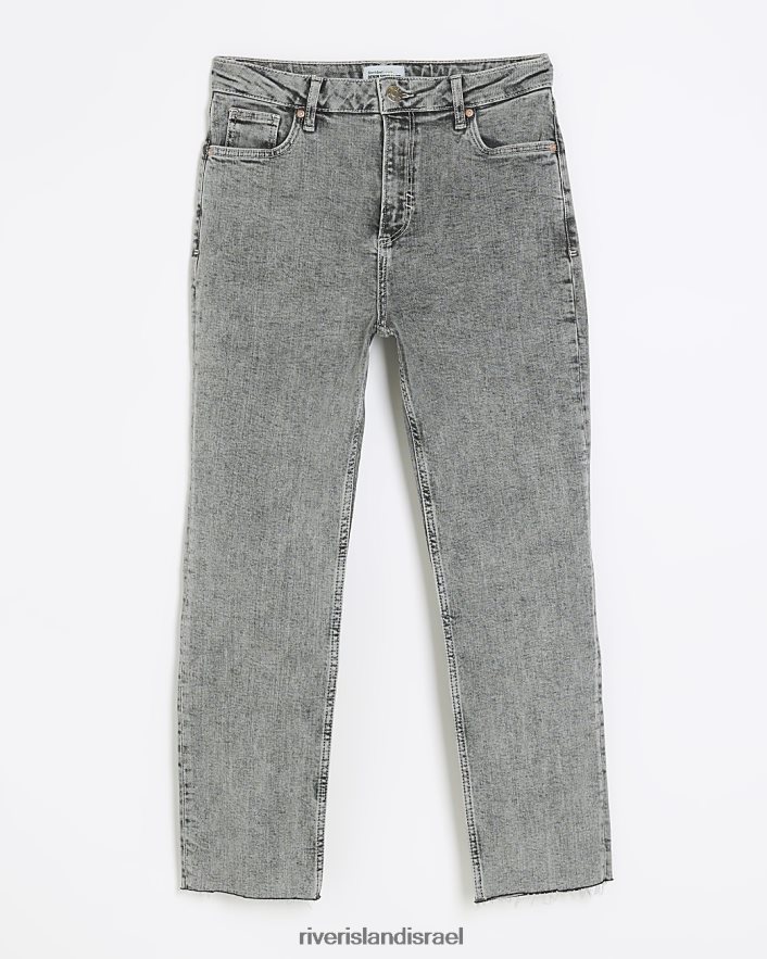 לבוש River Island ג'ינס ישר דק בגזרה גבוהה אפור נשים BDZ4084062