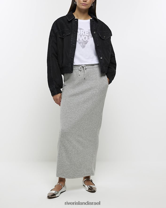 לבוש River Island חצאית מידי זיעה אפור נשים BDZ408407