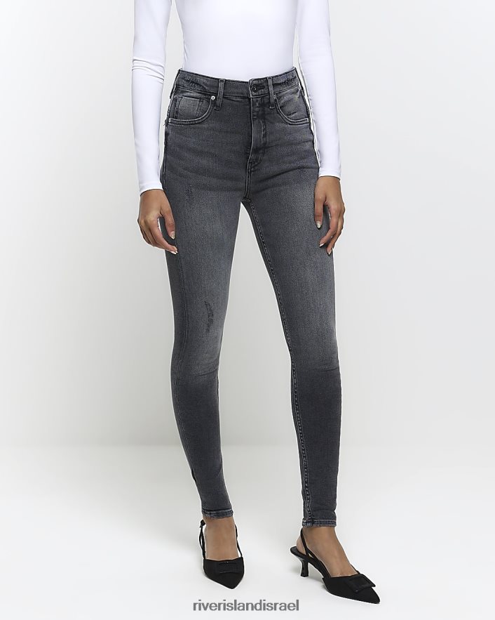 לבוש River Island ג'ינס סקיני מחוטב בגזרה גבוהה שָׁחוֹר נשים BDZ4084070