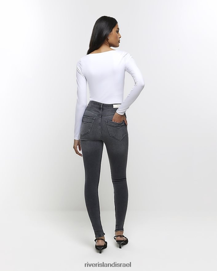 לבוש River Island ג'ינס סקיני מחוטב בגזרה גבוהה שָׁחוֹר נשים BDZ4084070