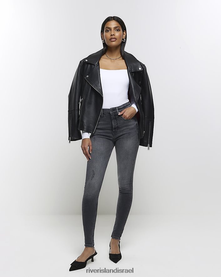 לבוש River Island ג'ינס סקיני מחוטב בגזרה גבוהה שָׁחוֹר נשים BDZ4084070