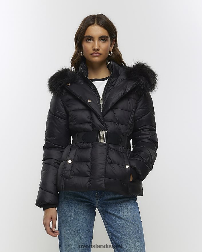 לבוש River Island ז'קט נפוח עם קפוצ'ון שָׁחוֹר נשים BDZ4084072