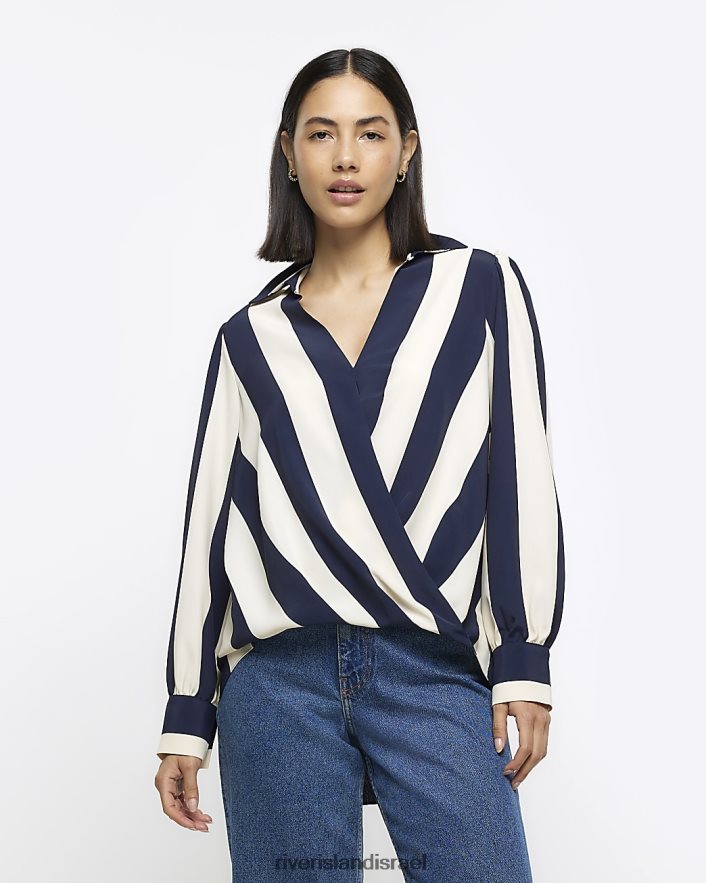 לבוש River Island חולצת מעטפת פסים חיל הים נשים BDZ4084073