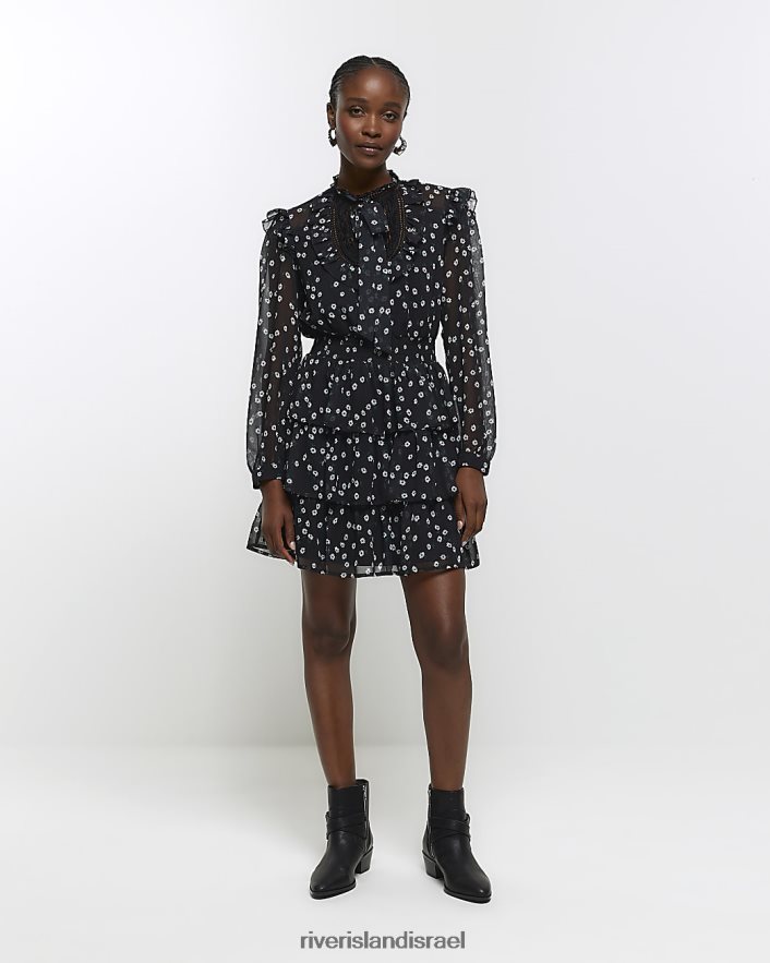 לבוש River Island שמלת מיני סלסול פרחוני שָׁחוֹר נשים BDZ4084082