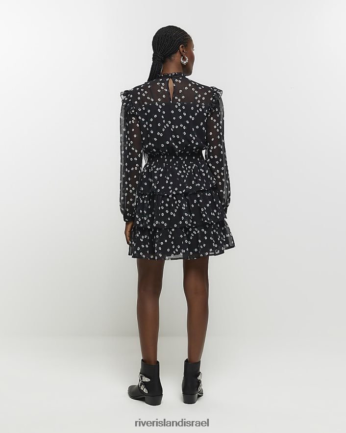 לבוש River Island שמלת מיני סלסול פרחוני שָׁחוֹר נשים BDZ4084082
