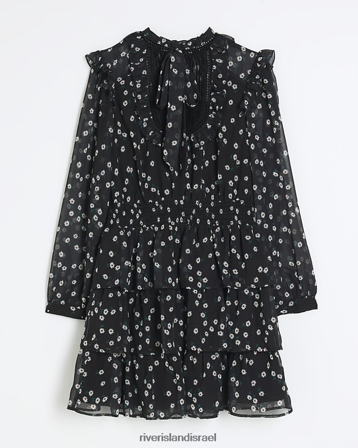 לבוש River Island שמלת מיני סלסול פרחוני שָׁחוֹר נשים BDZ4084082