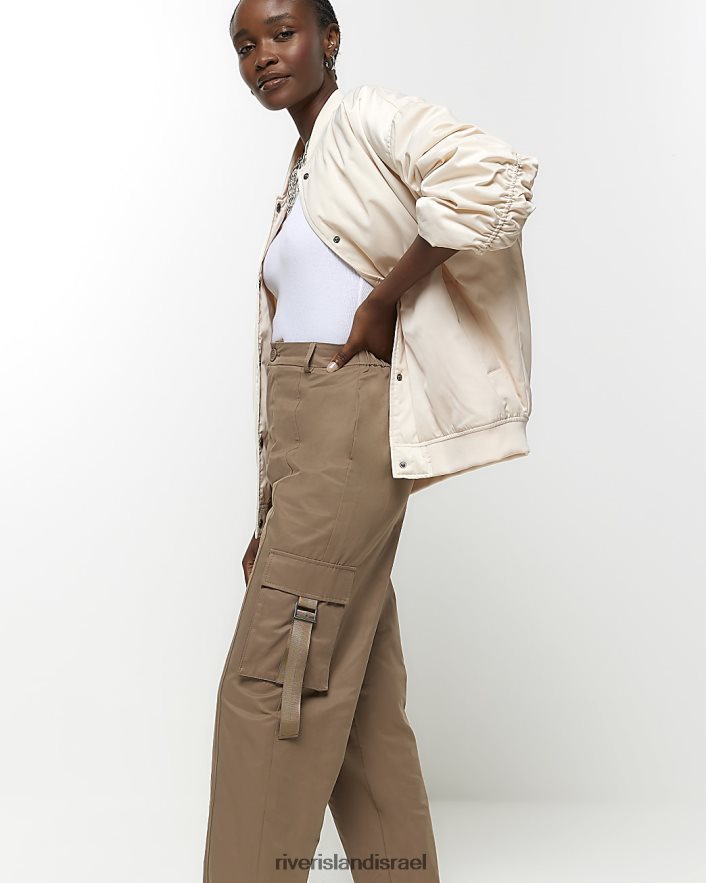 לבוש River Island מכנסי קרגו ישרים בז' נשים BDZ4084085