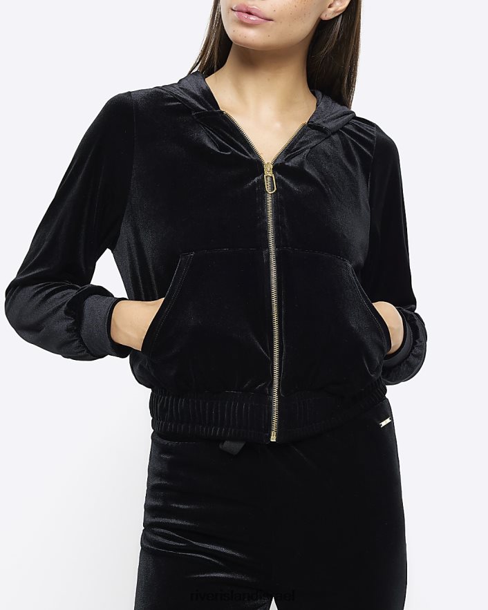 לבוש River Island קפוצ'ון קטיפה שָׁחוֹר נשים BDZ4084086