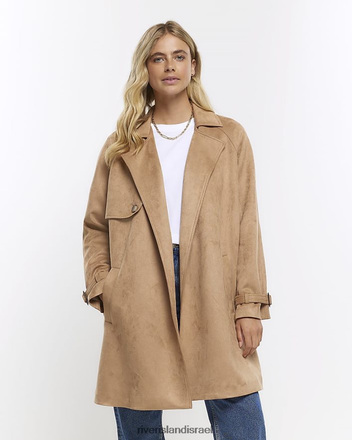 לבוש River Island מעיל טרנץ' ארוכות זמש חום נשים BDZ4084091