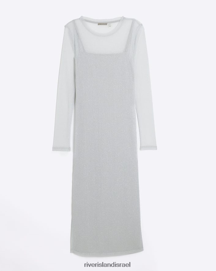 לבוש River Island שמלת מידי רשת מתכתית כסף נשים BDZ4084095