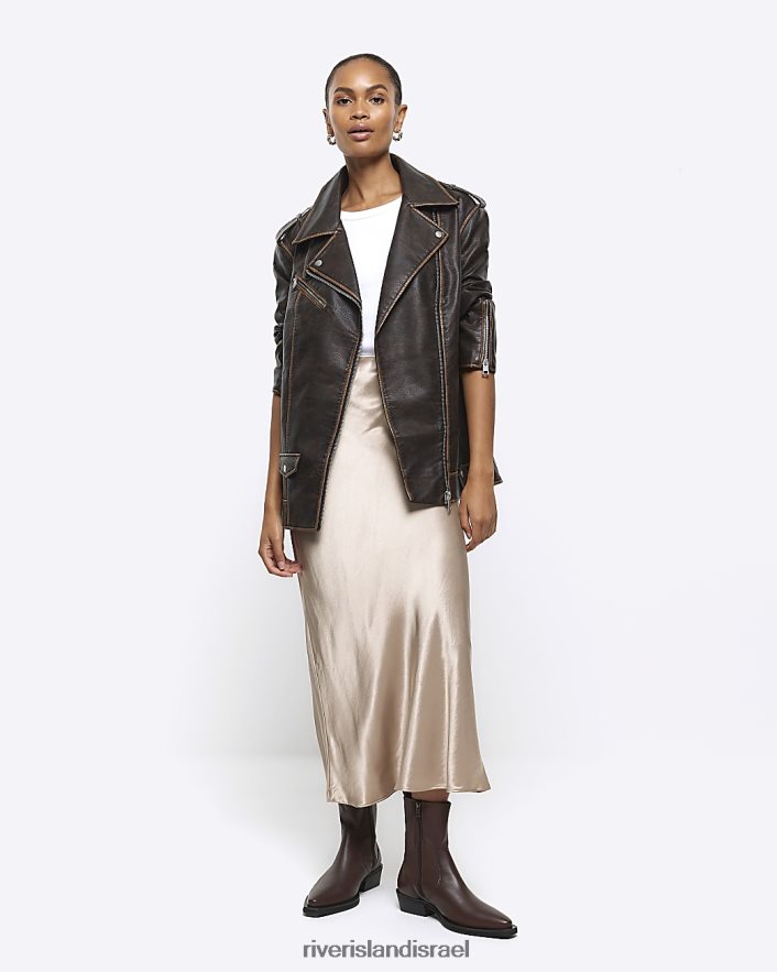 לבוש River Island חצאית מקסי סאטן זהב נשים BDZ40841
