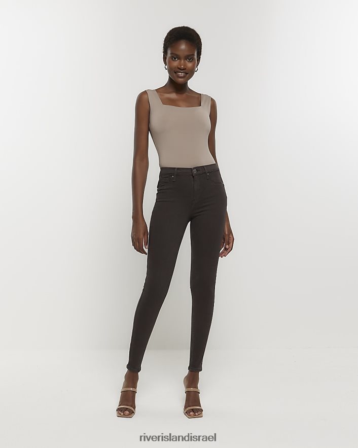 לבוש River Island מולי ג'ינס סקיני מחטב באמצע העלייה חום נשים BDZ4084100