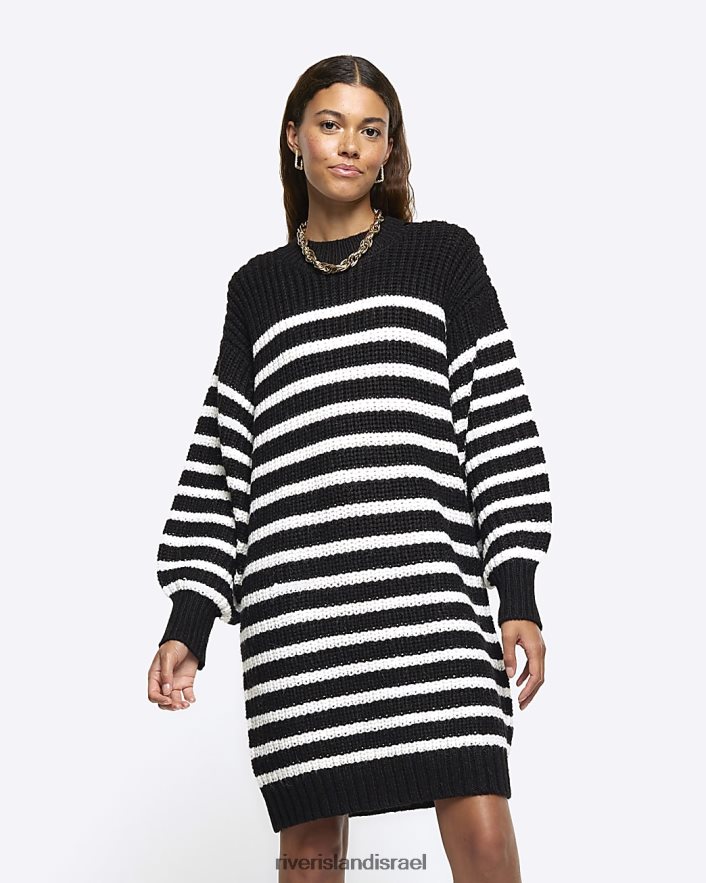 לבוש River Island שמלת מיני מגשר עם פסים שָׁחוֹר נשים BDZ4084112