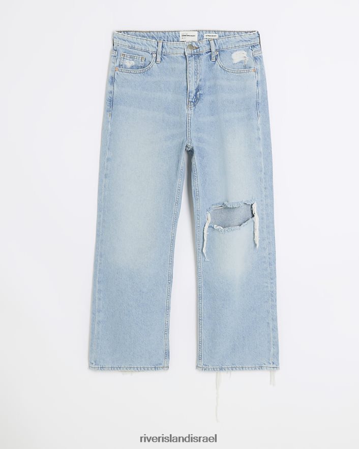 לבוש River Island ג'ינס קצוץ ישר בגזרה גבוהה כְּחוֹל נשים BDZ4084113
