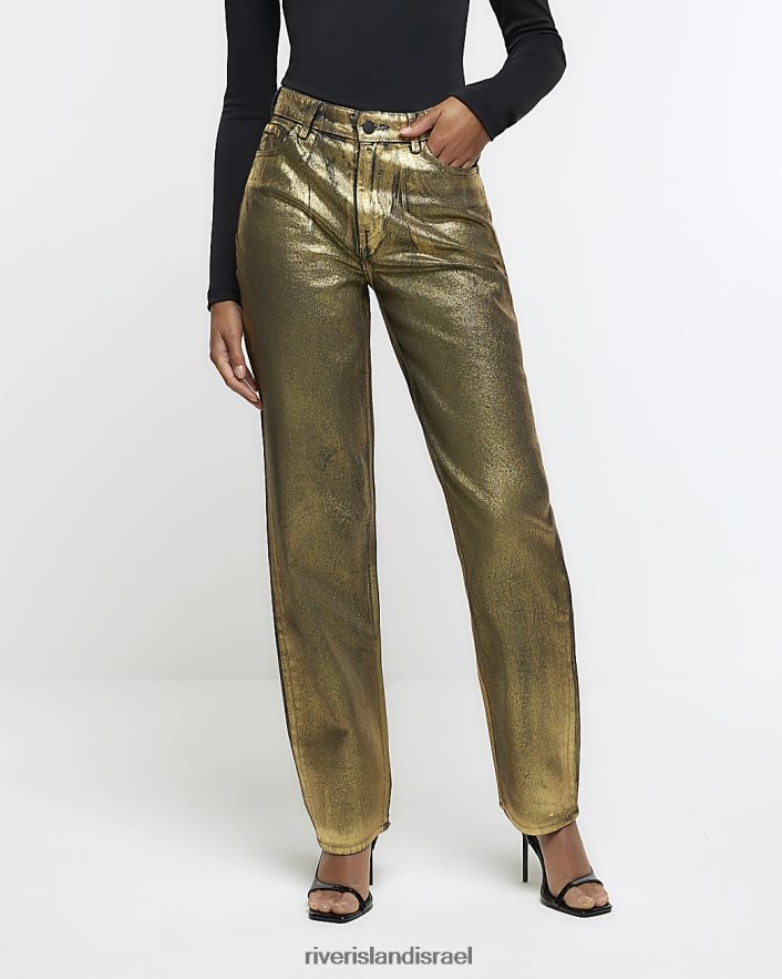לבוש River Island ג'ינס רגוע בציפוי ישר זהב נשים BDZ4084115