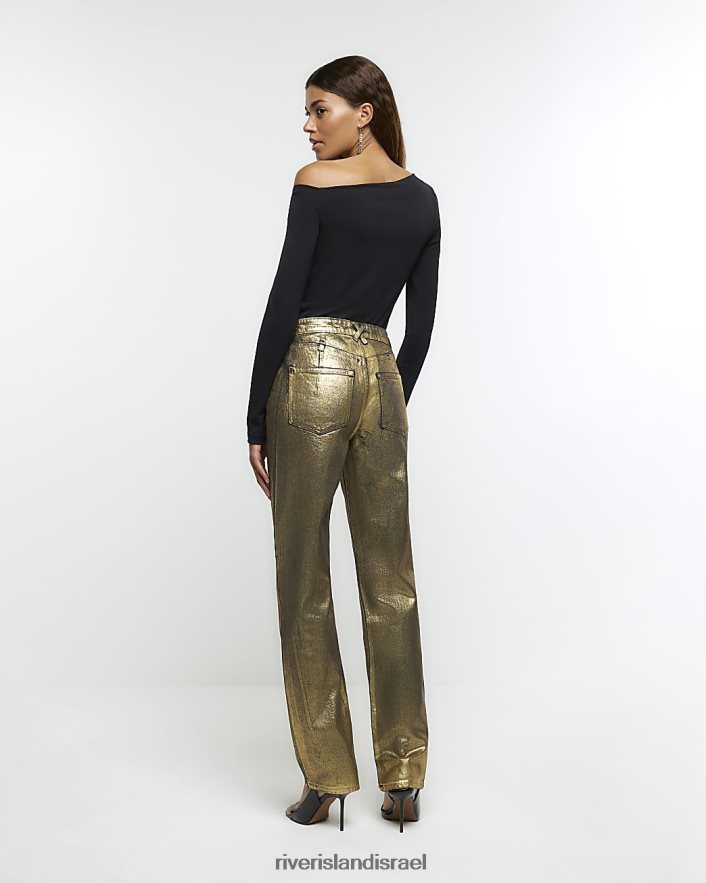 לבוש River Island ג'ינס רגוע בציפוי ישר זהב נשים BDZ4084115