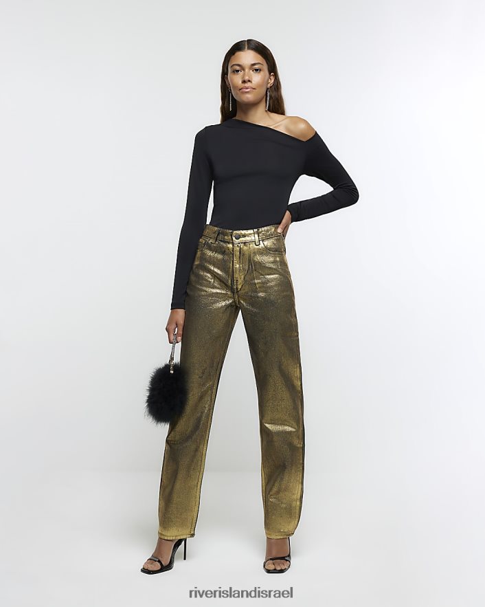 לבוש River Island ג'ינס רגוע בציפוי ישר זהב נשים BDZ4084115