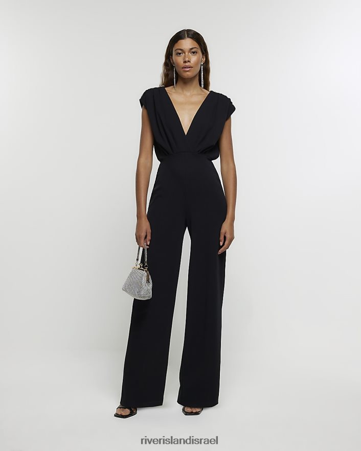 לבוש River Island סרבל רגליים רחב מעוטר שָׁחוֹר נשים BDZ4084119