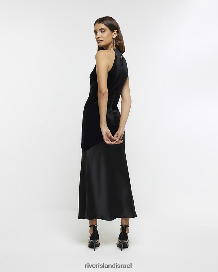 לבוש River Island שמלת מידי קטיפה סאטן שָׁחוֹר נשים BDZ4084120