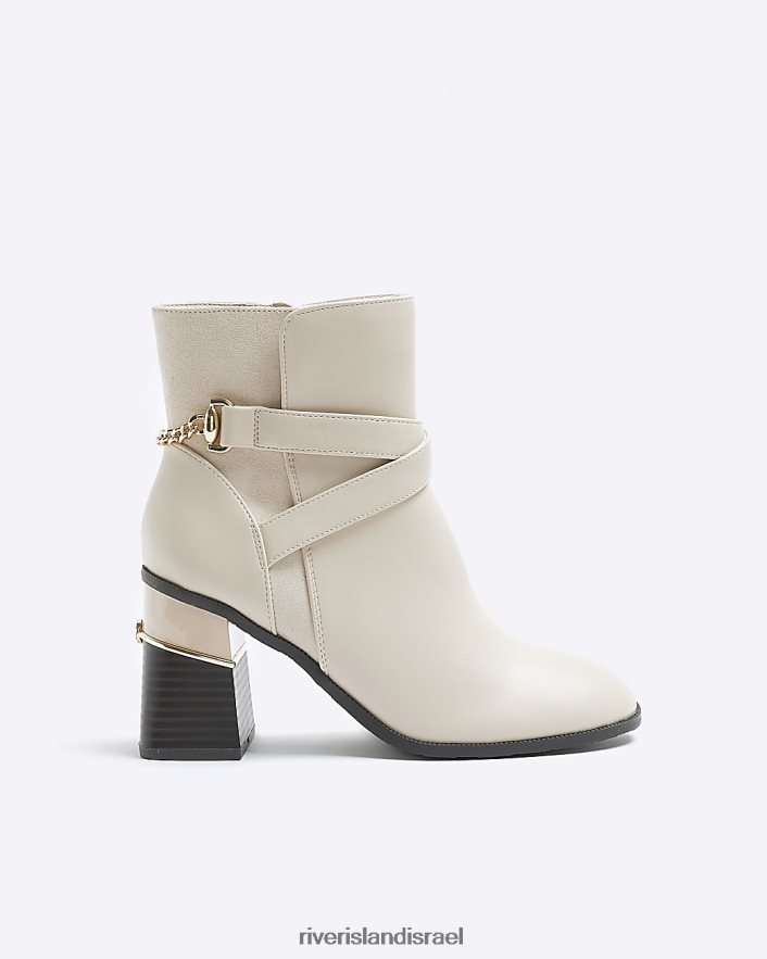 הַנעָלָה River Island מגפיים עם עקבים עם שרשרת בהתאמה רחבה קרם נשים BDZ4084122