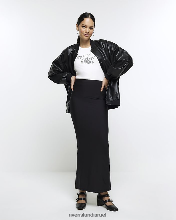 לבוש River Island מעיל בומבר מעור מלאכותי שָׁחוֹר נשים BDZ4084123