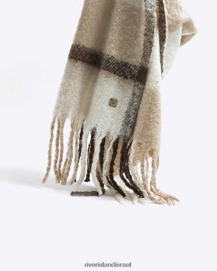 אביזרים River Island צעיף צ'ק במשקל כבד בז' נשים BDZ4084124