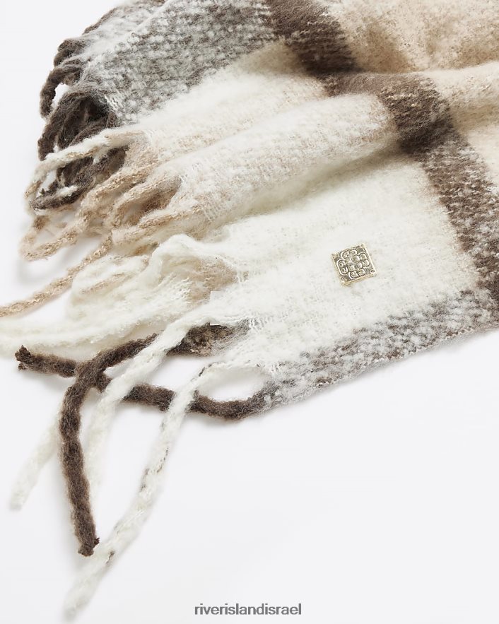 אביזרים River Island צעיף צ'ק במשקל כבד בז' נשים BDZ4084124