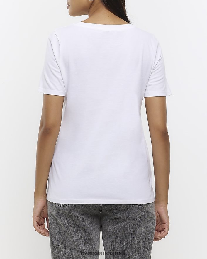 לבוש River Island חולצת טריקו גרפית פרחונית לבן נשים BDZ4084128