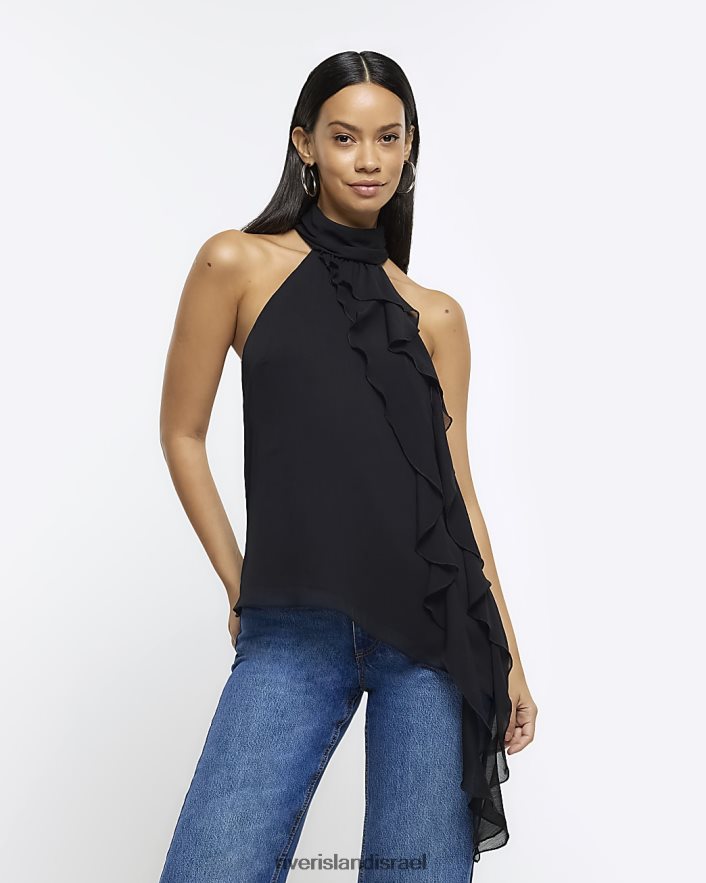 לבוש River Island חולצה ללא שרוולים סלסול שָׁחוֹר נשים BDZ408413