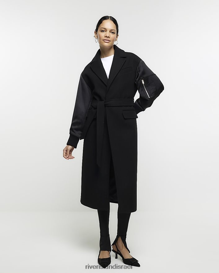 לבוש River Island מעיל היברידי חגורה שָׁחוֹר נשים BDZ4084131