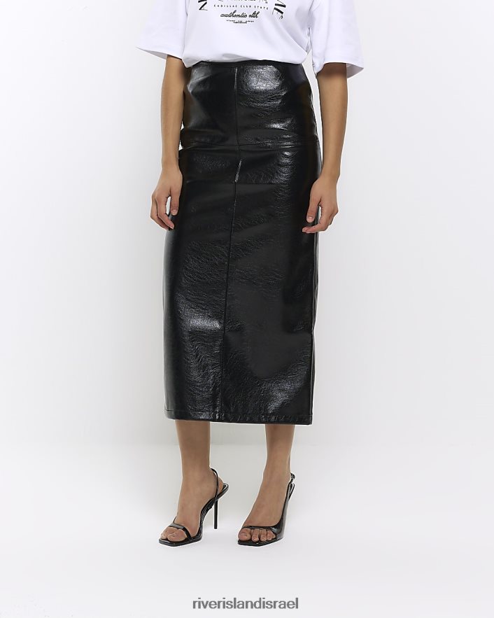 לבוש River Island חצאית מידי בתפירה מעור מלאכותי שָׁחוֹר נשים BDZ4084137