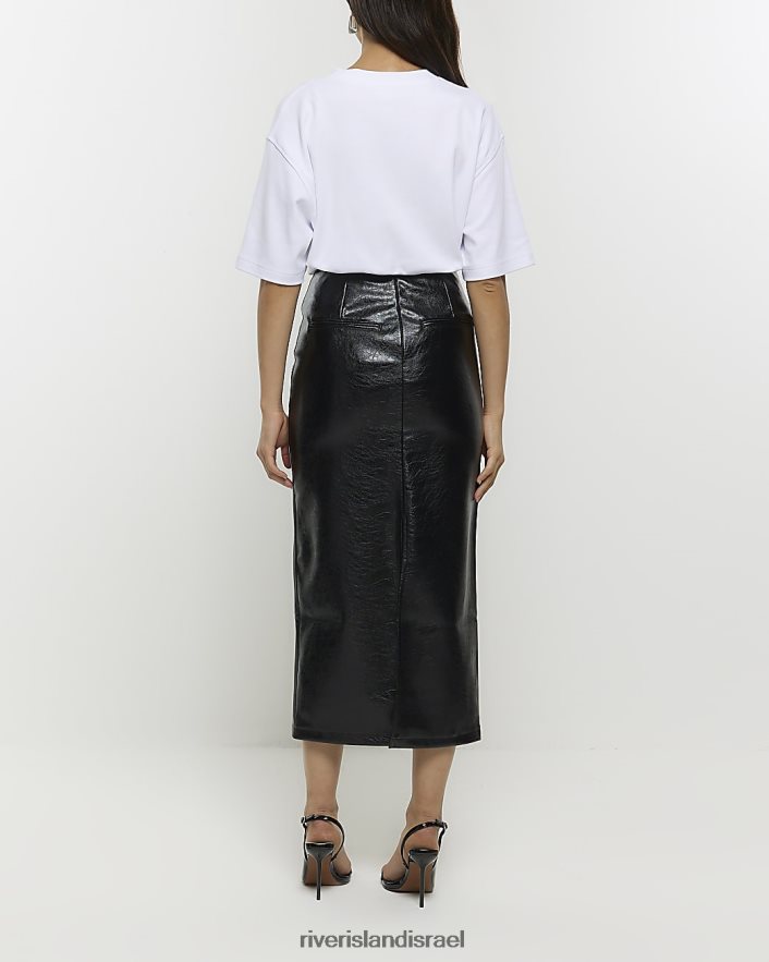 לבוש River Island חצאית מידי בתפירה מעור מלאכותי שָׁחוֹר נשים BDZ4084137