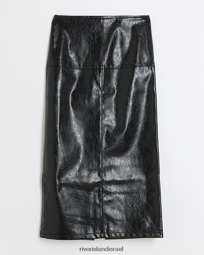 לבוש River Island חצאית מידי בתפירה מעור מלאכותי שָׁחוֹר נשים BDZ4084137