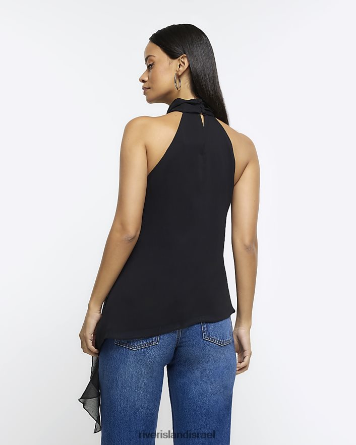 לבוש River Island חולצה ללא שרוולים סלסול שָׁחוֹר נשים BDZ408413