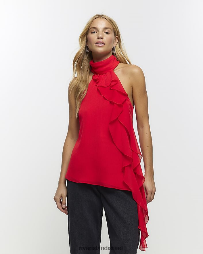לבוש River Island חולצה ללא שרוולים סלסול אָדוֹם נשים BDZ408414