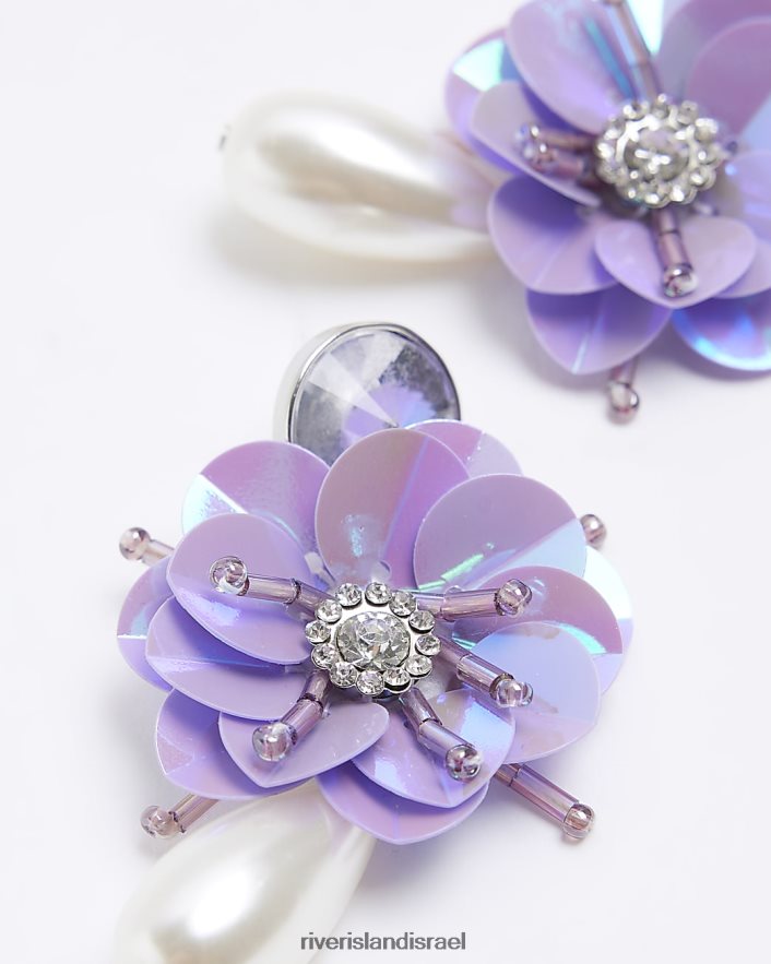 אביזרים River Island עגילי טיפת פנינת פרח ריינסטון סָגוֹל נשים BDZ4084140