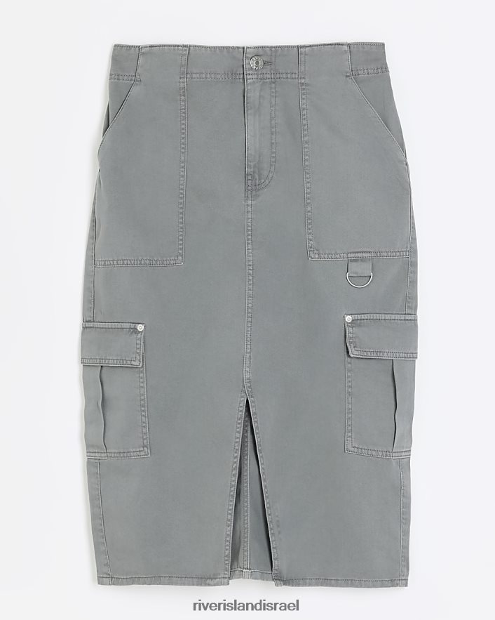 לבוש River Island חצאית ג'ינס מידי מטען שטופה אפור נשים BDZ4084143