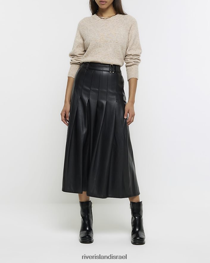 לבוש River Island חצאית קפלים מעור מלאכותי שָׁחוֹר נשים BDZ4084145