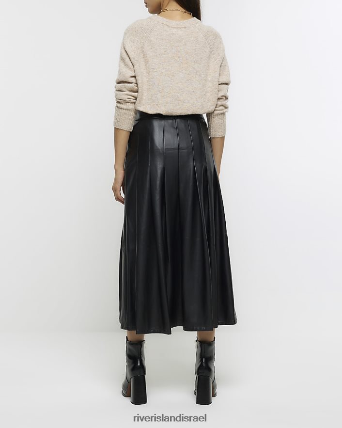 לבוש River Island חצאית קפלים מעור מלאכותי שָׁחוֹר נשים BDZ4084145