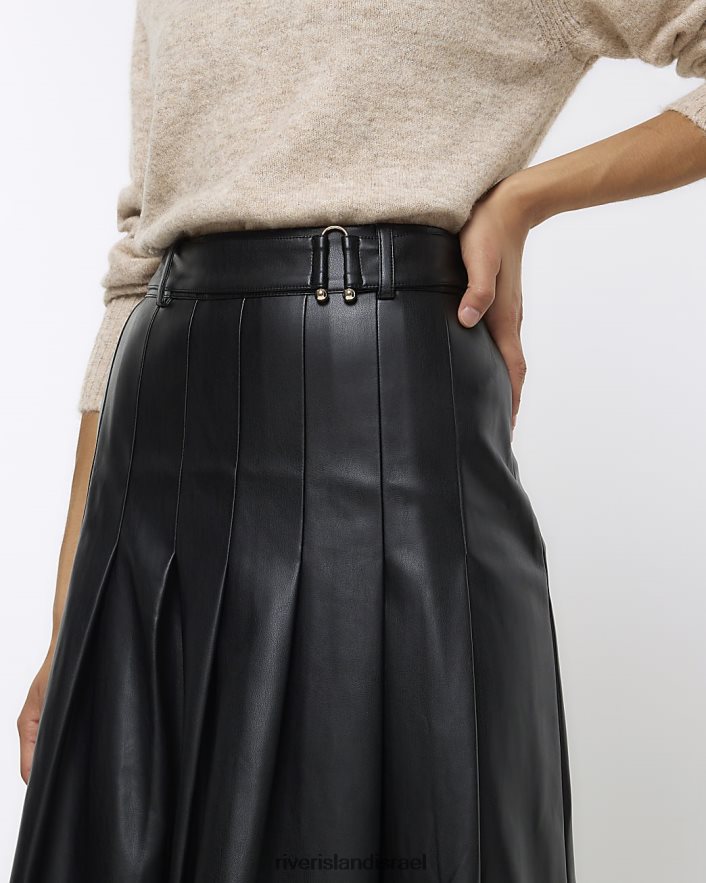 לבוש River Island חצאית קפלים מעור מלאכותי שָׁחוֹר נשים BDZ4084145