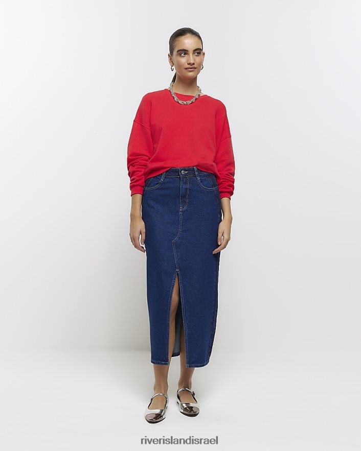 לבוש River Island חצאית מקסי ג'ינס עם טלאים כְּחוֹל נשים BDZ4084158