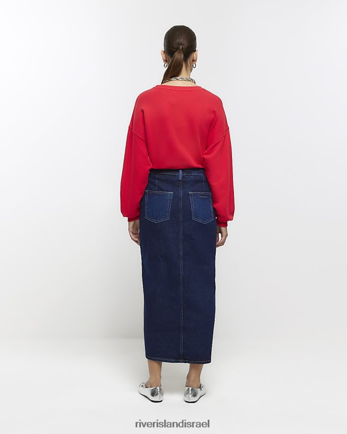 לבוש River Island חצאית מקסי ג'ינס עם טלאים כְּחוֹל נשים BDZ4084158