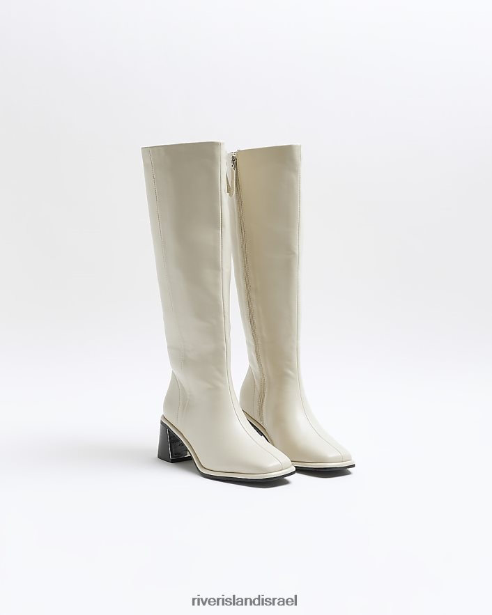 הַנעָלָה River Island מגפיים עם עקבים בגזרה רחבה קרם נשים BDZ4084160